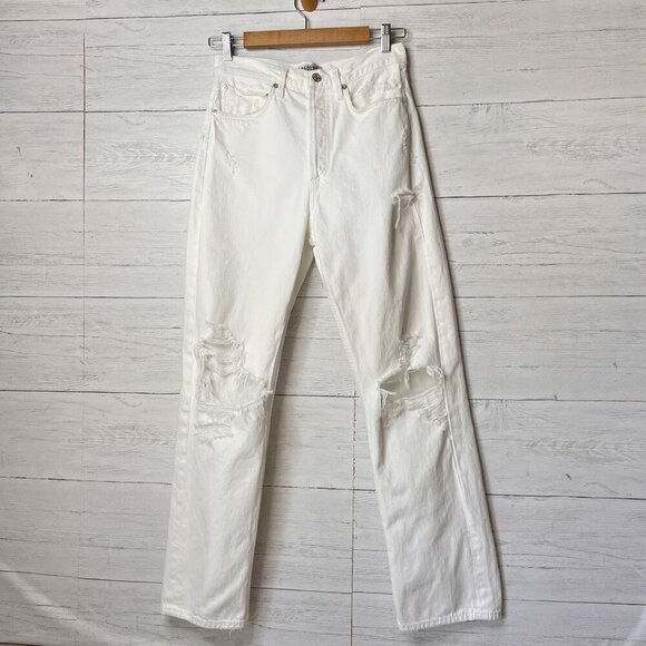 Revolve Agolde Jeans Womens Size 25 White 90's Fit Button Fly Destroyed Detail - Picture 1 of 16